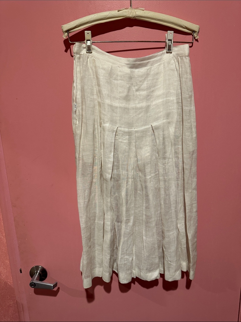 Giorgio Armani Cream Linen Pleated Midi Skirt